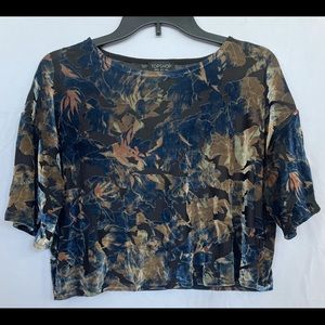 TOPSHOP blue and tan burnout velvet crop top